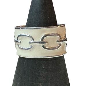 Ivory Enamel Sterling Silver Link Ring (7.5)